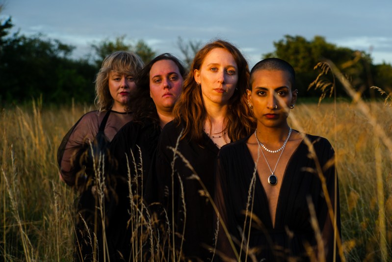 4 piece band Dogviolet standing in a field